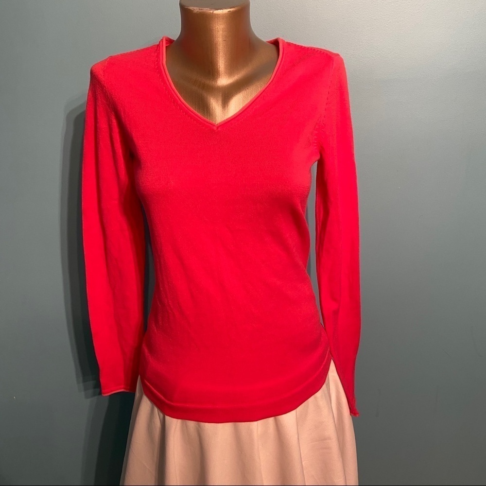 Women’s  Olsen pink 100% cotton‎ v-neck sweater